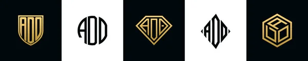 最初的字母Ado标志设计Bundle 这一套包括盾牌 四舍五入 两个钻石和六角形 — 图库矢量图片