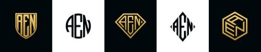 AEN logosu ilk harfleri Bundle dizayn eder. Bu set Shield, Rounded, iki Diamond ve Hexgon stili içeriyordu.