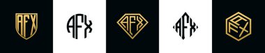 İlk harfler AFX logosu Bundle dizayn eder. Bu set Shield, Rounded, iki Diamond ve Hexgon stili içeriyordu.