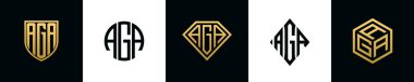 İlk harfler AGA logosu Bundle dizayn eder. Bu set Shield, Rounded, iki Diamond ve Hexgon stili içeriyordu.