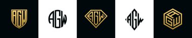 İlk harfler AGW logosu Bundle dizayn eder. Bu set Shield, Rounded, iki Diamond ve Hexgon stili içeriyordu.