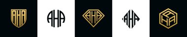 İlk harfler AHA logosu Bundle dizayn eder. Bu set Shield, Rounded, iki Diamond ve Hexgon stili içeriyordu.