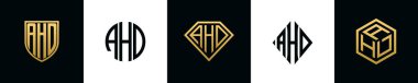 İlk harfler AHD logosu Bundle dizayn eder. Bu set Shield, Rounded, iki Diamond ve Hexgon stili içeriyordu.