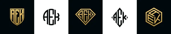 Harfler Aek Logosu Bundle Dizayn Eder Set Shield Rounded Iki — Stok Vektör