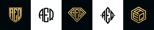 Initiële Letters Aeq Logo Ontwerpt Bundel Deze Set Bevat Shield — Stockvector