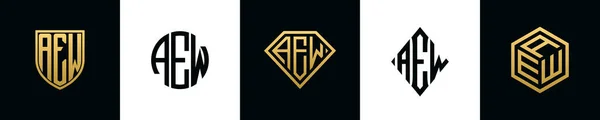 Letras Iniciais Aew Logo Designs Pacote Este Conjunto Incluiu Escudo — Vetor de Stock