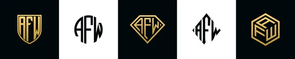 Initiële Letters Afw Logo Ontwerpt Bundel Deze Set Bevat Shield — Stockvector