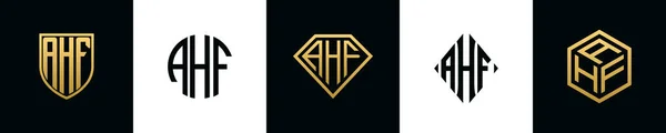 Harfler Ahf Logosu Bundle Dizayn Eder Set Shield Rounded Iki — Stok Vektör