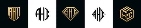 Αρχικά Γράμματα Λογότυπος Ahi Σχεδιάζει Bundle Αυτό Σετ Περιλαμβάνει Shield — Διανυσματικό Αρχείο