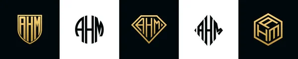 Harfler Ahm Logosu Bundle Dizayn Eder Set Shield Rounded Iki — Stok Vektör