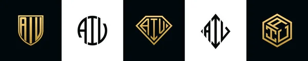 Letras Iniciales Aiv Logo Designs Bundle Este Set Incluía Escudo — Archivo Imágenes Vectoriales