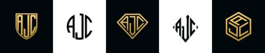 İlk harfler AJC logosu Bundle dizayn eder. Bu set Shield, Rounded, iki Diamond ve Hexgon stili içeriyordu.
