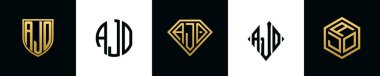 İlk harfler AJO logosu Bundle dizayn eder. Bu set Shield, Rounded, iki Diamond ve Hexgon stili içeriyordu.