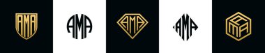 İlk harfler AMA logosu Bundle dizayn eder. Bu set Shield, Rounded, iki Diamond ve Hexgon stili içeriyordu.