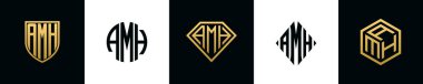İlk harfler AMH logosu Bundle dizayn eder. Bu set Shield, Rounded, iki Diamond ve Hexgon stili içeriyordu.