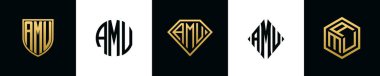 AMU logosu ilk harfleri Bundle dizayn eder. Bu set Shield, Rounded, iki Diamond ve Hexgon stili içeriyordu.