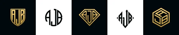 最初的字母Ajb标志设计Bundle 这一套包括盾牌 四舍五入 两个钻石和六角形 — 图库矢量图片