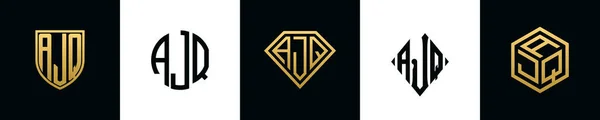 Letras Iniciais Ajq Logo Designs Bundle Este Conjunto Incluiu Escudo — Vetor de Stock