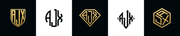 Ursprungliga Bokstäver Ajx Logo Design Bundle Detta Set Inkluderade Shield — Stock vektor