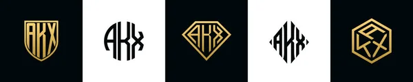 Letras Iniciais Akx Logo Designs Bundle Este Conjunto Incluiu Escudo —  Vetores de Stock