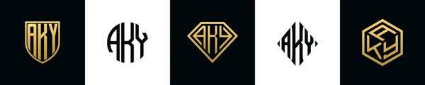Начальные Буквы Aky Логотип Разрабатывает Пакет Комплект Вошли Shield Rochester — стоковый вектор