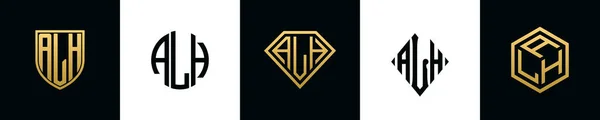 Letras Iniciales Alh Logo Designs Bundle Este Set Incluía Escudo — Vector de stock