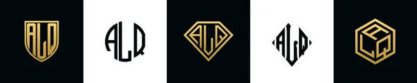 初始字母Alq标志设计Bundle 这一套包括盾牌 四舍五入 两个钻石和六角形 — 图库矢量图片
