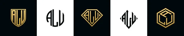 Початкові Букви Alu Логотип Bundle Цей Набір Включав Shield Rounded — стоковий вектор