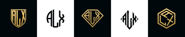 Lettere Iniziali Alx Logo Disegni Bundle Questo Set Comprendeva Shield — Vettoriale Stock