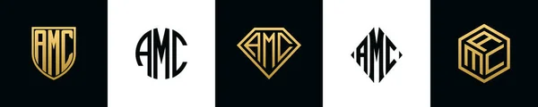 Letras Iniciales Logotipos Amc Bundle Este Set Incluía Escudo Redondeado — Vector de stock