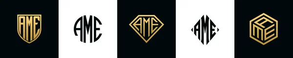 Letras Iniciales Ame Logo Designs Paquete Este Set Incluía Escudo — Vector de stock