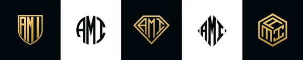 Початкові Букви Логотипу Ami Bundle Цей Набір Включав Shield Rounded — стоковий вектор