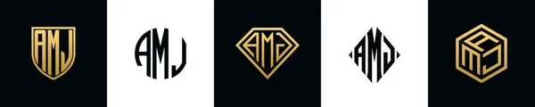 Lettere Iniziali Amj Logo Disegni Bundle Questo Set Comprendeva Shield — Vettoriale Stock