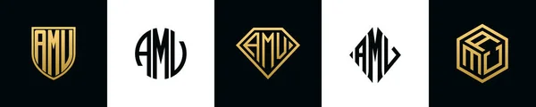 最初的字母Amv标志设计Bundle 这一套包括盾牌 四舍五入 两个钻石和六角形 — 图库矢量图片