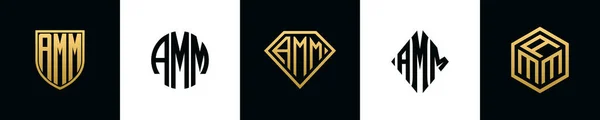 Initial Letters Amm Logo Designs Bundle Set Included Shield Rounded — Stock Vector