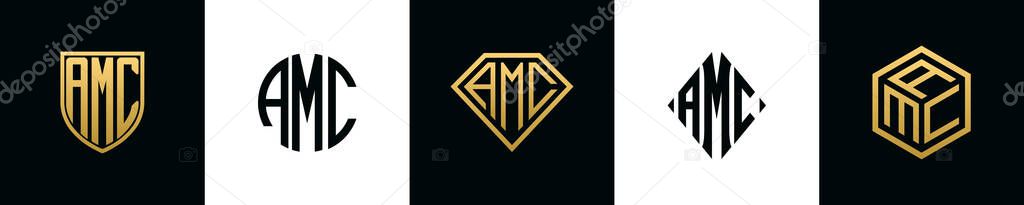 Initial letters AMC logo designs Bundle. This set included Shield, Rounded, two Diamond and Hexgon style