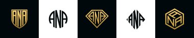 ANA logosu ilk harfleri Bundle dizayn eder. Bu set Shield, Rounded, iki Diamond ve Hexgon stili içeriyordu.