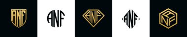 ANF logosu ilk harfleri Bundle dizayn eder. Bu set Shield, Rounded, iki Diamond ve Hexgon stili içeriyordu.