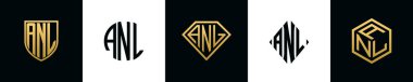 ANL logosu ilk harfleri Bundle dizayn eder. Bu set Shield, Rounded, iki Diamond ve Hexgon stili içeriyordu.