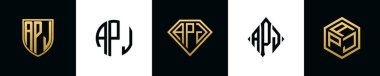 İlk harfler APJ logosu Bundle dizayn eder. Bu set Shield, Rounded, iki Diamond ve Hexgon stili içeriyordu.