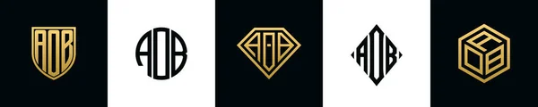 Initiële Letters Aob Logo Ontwerpen Bundel Deze Set Bevat Shield — Stockvector