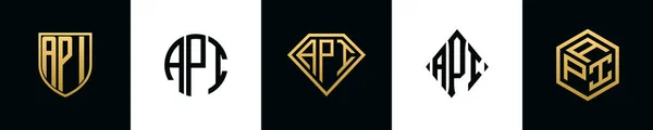 Letras Iniciais Api Logotipo Projetos Pacote Este Conjunto Incluiu Escudo — Vetor de Stock