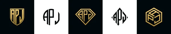 Початкові Букви Apj Логотип Bundle Цей Набір Включав Shield Rounded — стоковий вектор