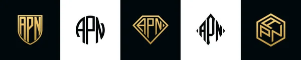 Initiële Letters Apn Logo Ontwerpen Bundel Deze Set Bevat Shield — Stockvector