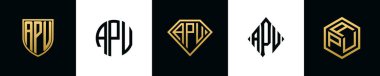 İlk harfler APU logosu Bundle dizayn eder. Bu set Shield, Rounded, iki Diamond ve Hexgon stili içeriyordu.