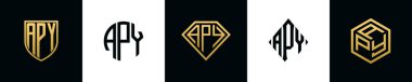 İlk harfler APY logosu Bundle dizayn eder. Bu set Shield, Rounded, iki Diamond ve Hexgon stili içeriyordu.