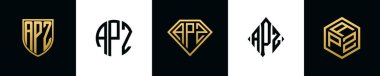 İlk harfler APZ logosu Bundle dizayn eder. Bu set Shield, Rounded, iki Diamond ve Hexgon stili içeriyordu.