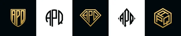 Initiële Letters Apq Logo Ontwerpen Bundel Deze Set Bevat Shield — Stockvector