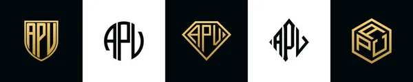 Letras Iniciais Apv Logotipo Projetos Bundle Este Conjunto Incluiu Escudo — Vetor de Stock