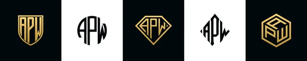 Letras Iniciais Apw Logotipo Projetos Bundle Este Conjunto Incluiu Escudo — Vetor de Stock